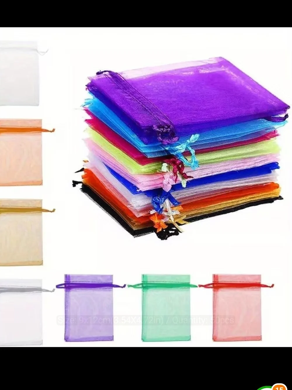 20 Count Colorful Organza Drawstring Gift Bags - Multi-Color New